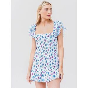 Love Shack Fancy Kodie Dress XS Pastel Floral Smocked Ruffle Mini Romantic Dress